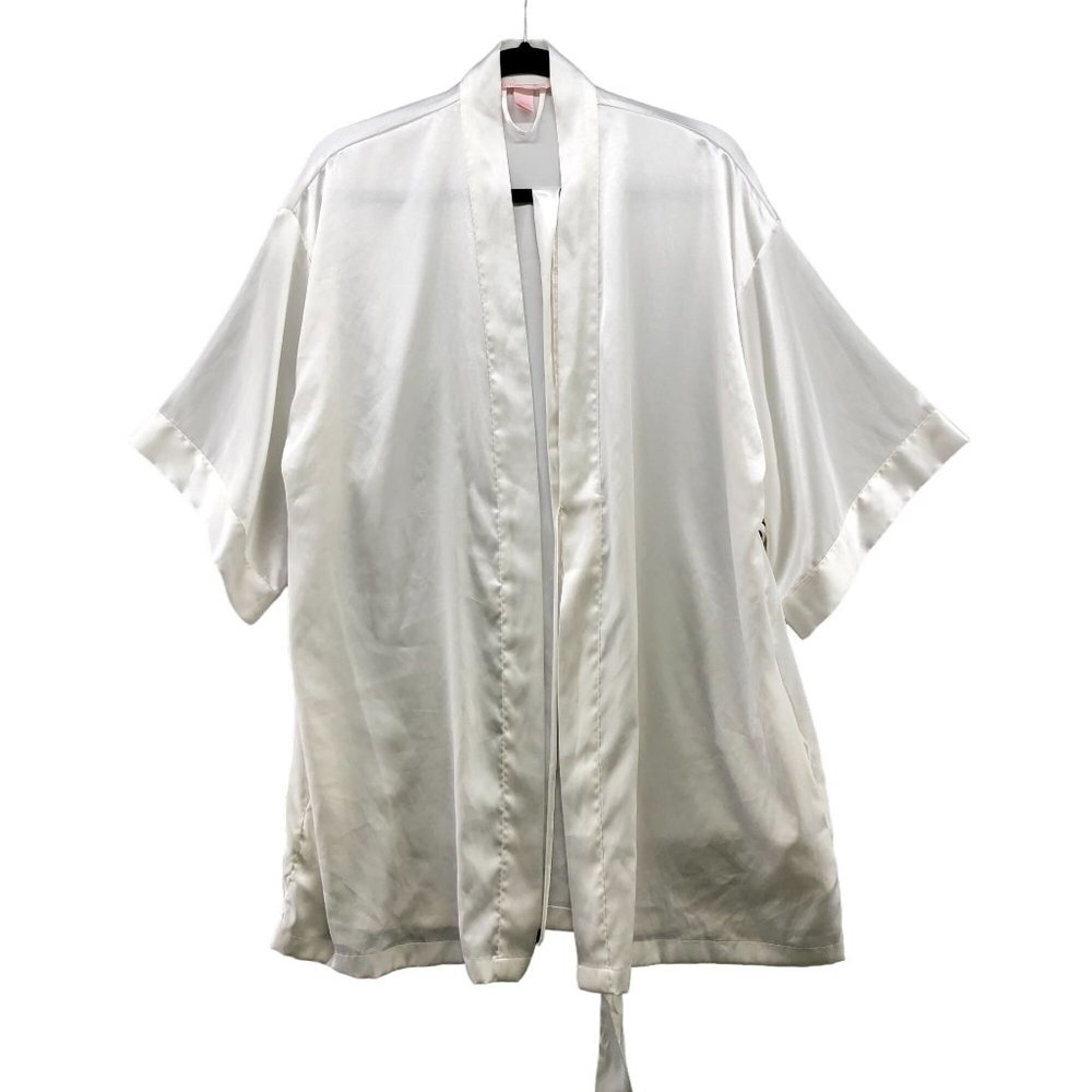 Victoria's Secret Short Sleeve Satin Robe Womens S/M White Kimono Lounge
